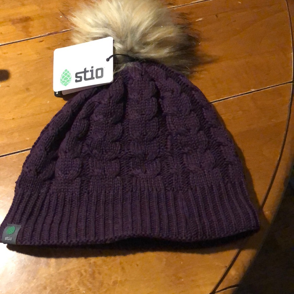 Stio Purple Cable Knit Pom-Pom Hat